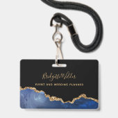 Badge Marine Blue Black Gold Foil Agate Event Planner Ba (Avant avec lanière)