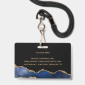 Badge Marine Blue Black Gold Foil Agate Event Planner Ba (Arrière avec lanière)