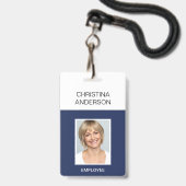 Badge Marine Blue Employé - Nom Photo Travail d'entrepri (Front with Lanyard)