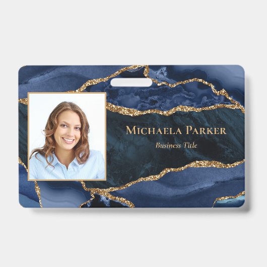Badge Marine Blue Gold Agate Geode Entreprise Photo (Avant)