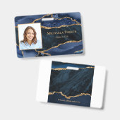 Badge Marine Blue Gold Agate Geode Entreprise Photo (Avant & arrière)