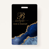 Badge Marine Blue Gold Agate Géode Maquillage Artiste Mo (Devant)