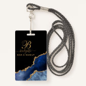 Badge Marine Blue Gold Agate Géode Maquillage Artiste Mo (Devant avec lanière)
