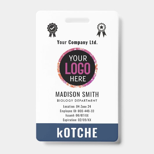 Badge Marine Blue Nom de l'employé Logo commercial kotch (Avant)
