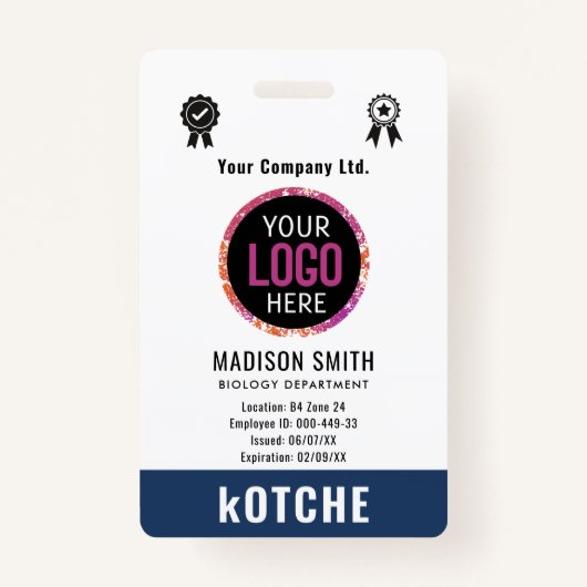 Badge Marine Blue Nom de l'employé Logo commercial kotch (Devant)