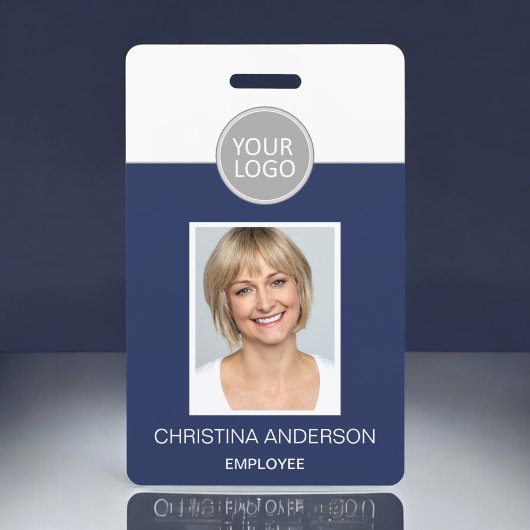 Badge Marine Blue Nom de l'employé Logo Photo Travail d'