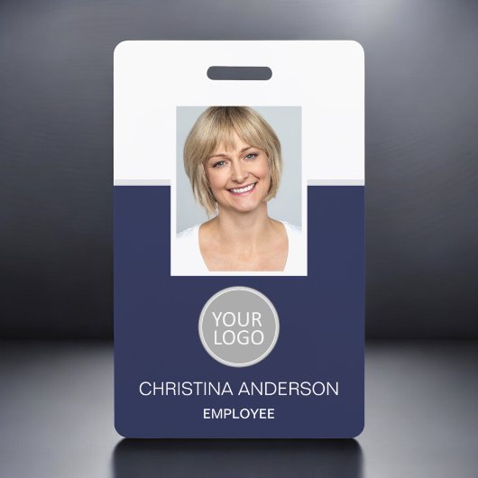 Badge Marine Blue Nom de l'employé Logo Photo Travail d'