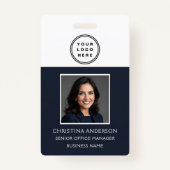 Badge Marine Blue Nom de l'employé Logo Photo Travail d' (Devant)