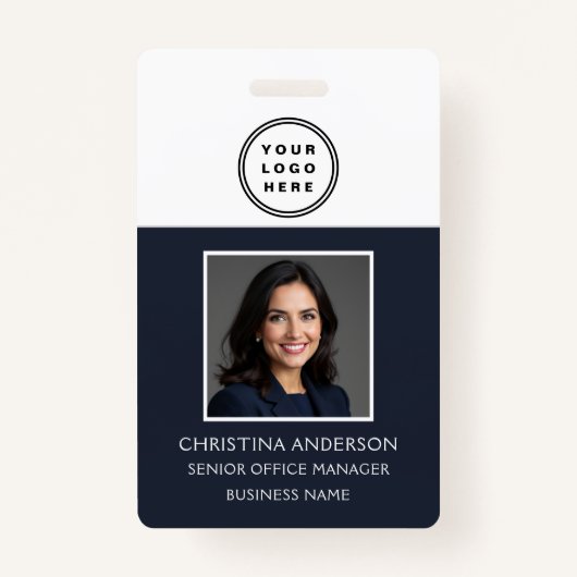 Badge Marine Blue Nom de l'employé Logo Photo Travail d' (Devant)