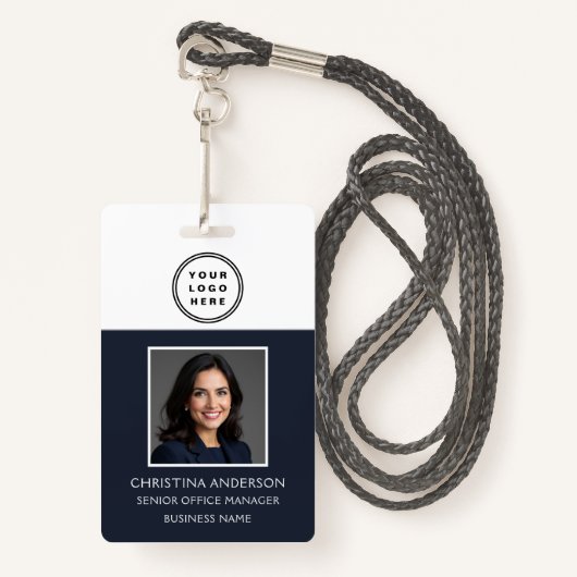 Badge Marine Blue Nom de l'employé Logo Photo Travail d' (Devant avec lanière)