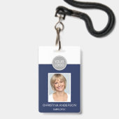 Badge Marine Blue Nom de l'employé Logo Photo Travail d' (Avant avec lanière)
