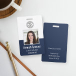 Badge Marine | ID photo de l'employé Sécurité de la soci<br><div class="desc">Personnalisez ces badges verticaux avec une photo et un nom d'employé, ainsi que deux lignes de texte personnalisé supplémentaires pour le numéro d'identification d'employé, le rôle ou le titre, l'emplacement ou d'autres données clés. Ajoutez votre logo en haut. Champ de texte personnalisé supplémentaire situé à l'arrière pour les informations de...</div>