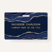 Badge Marine Marbre bleu Agate Géode Entreprise QR Code  (Devant)