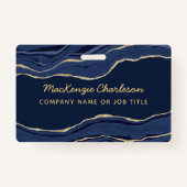 Badge Marine Marbre bleu Agate Géode Entreprise QR Code (Devant)