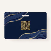 Badge Marine Marbre bleu Agate Géode Entreprise QR Code (Dos)