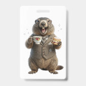 Badge Marmotte buvant du thé (Avant)