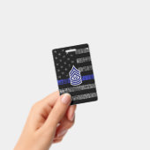 Badge Master Sergeant Thin Blue Line Distressed Flag (Manuel / portable)