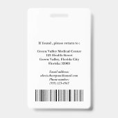 Badge Médecin ou chirurgien ou médecin unique (Arrière)