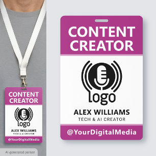 Badge Media ID Passe Logo Créateur de Contenu Rose Sécur