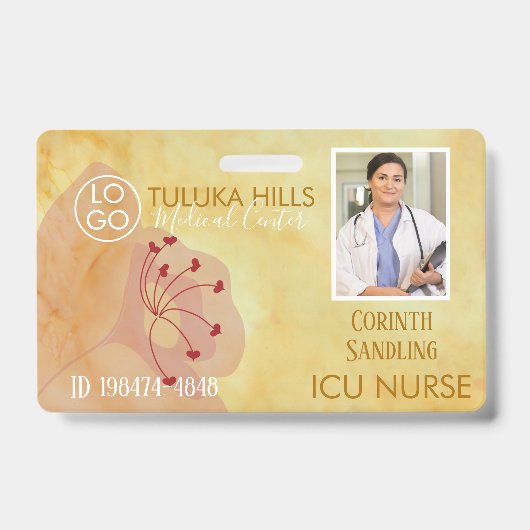 Badge Medica Photo ID Coeurs floraux (Avant)