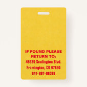 Badge Medica Photo ID Retro Orange et Jaune (Dos)