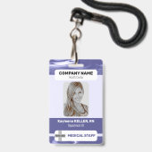 Badge Médical Logo Code-Barres Photo Marbre Bleu V (Avant avec lanière)