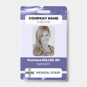 Badge Médical Logo Code-Barres Photo Marbre Bleu V