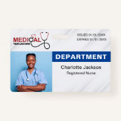 Badge Médicale bleu avec photo et code barre (Devant)