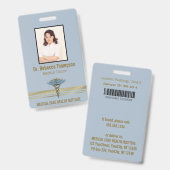 Badge Médicale bleu clair Caduceus Gold Foil Strips ID (Front & Back)
