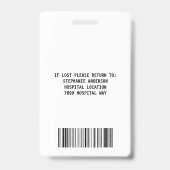 Badge Médicale de l'employé de l'hôpital (Arrière)
