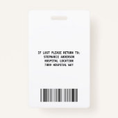 Badge Médicale de l'employé de l'hôpital (Dos)