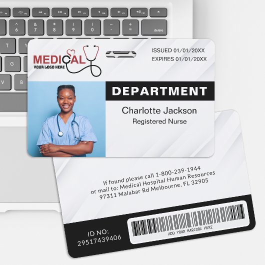 Badge Médicale noir avec code barre