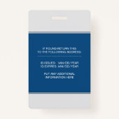 Badge Médicale RN employé modèle photo bleu classique (Dos)