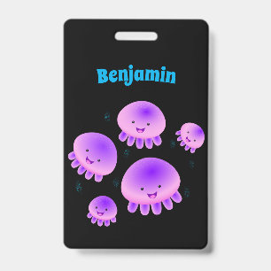 Badge Méduse rose violet kawaii dessin animé mignon