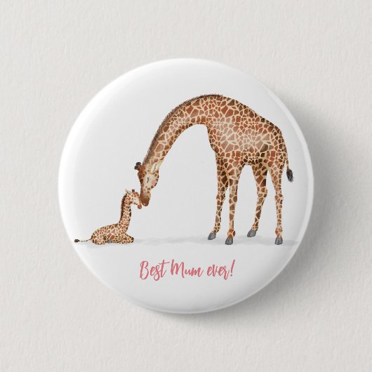 Badge "Meilleure maman jamais" de girafe et veau (Devant)
