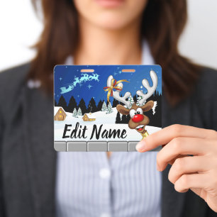 Badge Mème de Noël drôle de renne qui regarde par-dessus