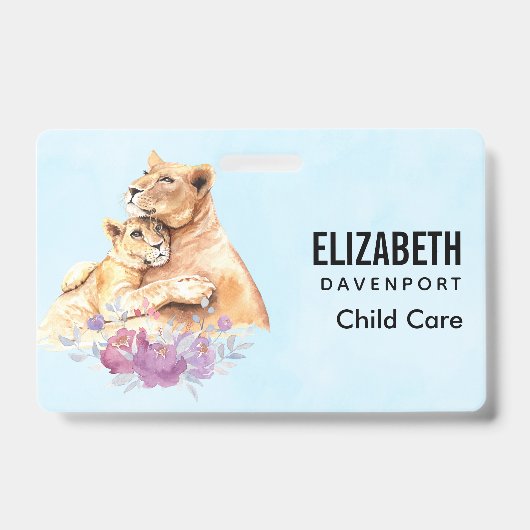 Badge Mère Lionne & Petit au style aquarelle mignon (Avant)