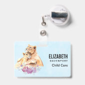 Badge Mère Lionne & Petit au style aquarelle mignon (Arrière avec rétractable)