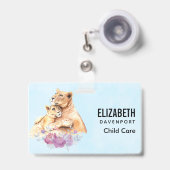 Badge Mère Lionne & Petit au style aquarelle mignon (Avant avec rétractable)