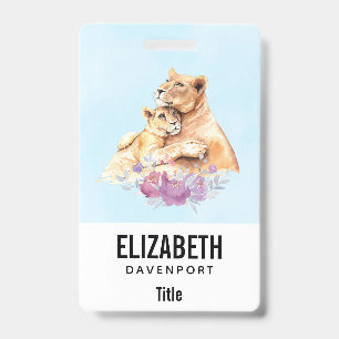 Badge Mère Lionne & Petit en aquarelle mignonne