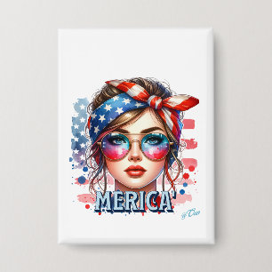 Badge MERICA' Girl - Retro Patriotic USA Drapeau Bandana