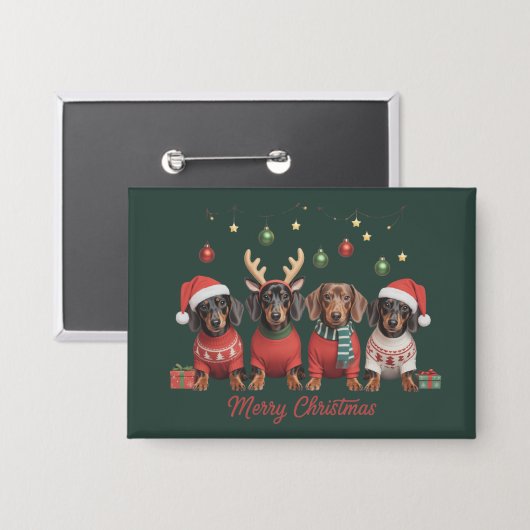 Badge Merry Christmas Santa Reindeer Dachshund Weiner (Recto/Verso)