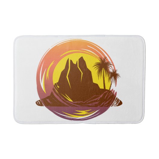 Badge met tropische vulkaan landschap en palmbomen badmat (Voorkant)