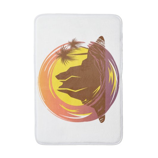 Badge met tropische vulkaan landschap en palmbomen badmat (Voorkant Verticaal)