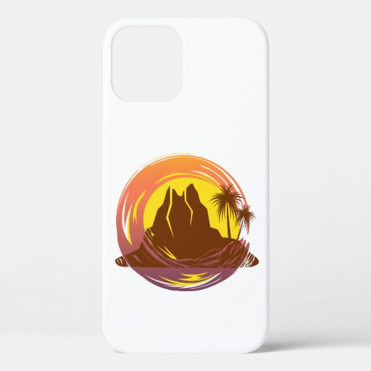Badge met tropische vulkaan landschap en palmbomen Case-Mate iPhone case (Achterkant)