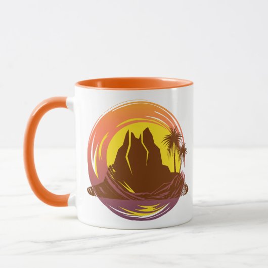 Badge met tropische vulkaan landschap en palmbomen mok (Links)