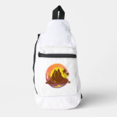 Badge met tropische vulkaan landschap en palmbomen sling bag (Voorkant)
