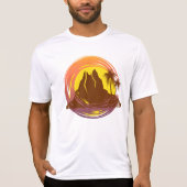 Badge met tropische vulkaan landschap en palmbomen t-shirt (Voorkant)