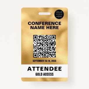 Badge Metallic Faux Gold Foil QR Code Conférence