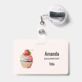 Badge Mignardise cupcake sucrée aux fraises (Arrière avec rétractable)